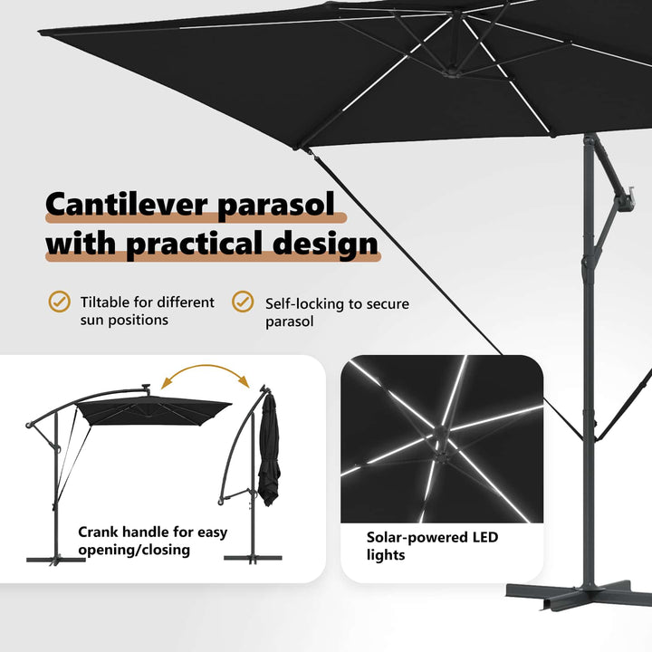 Parasol Sort 294 x 200 x 270 cm Polyester og Aluminium