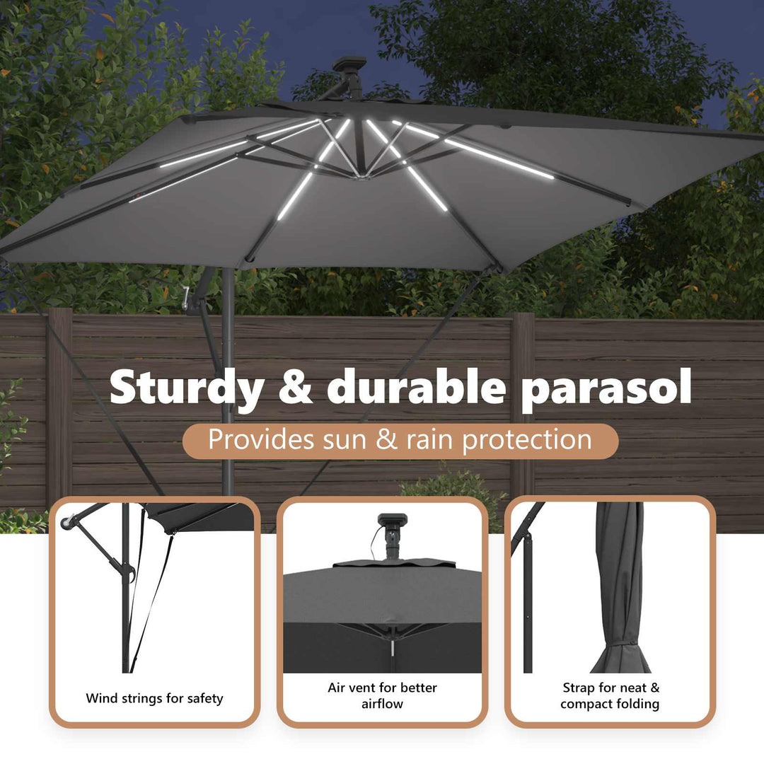 Parasol Antracit 249 x 249 x 250 cm Polyester og Aluminium