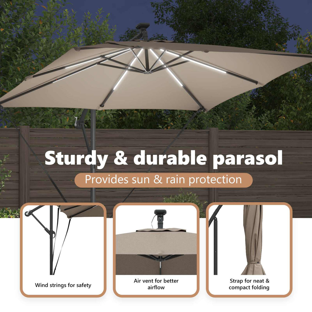Parasol Gråbrun 249 x 249 x 250 cm Polyester og Aluminium