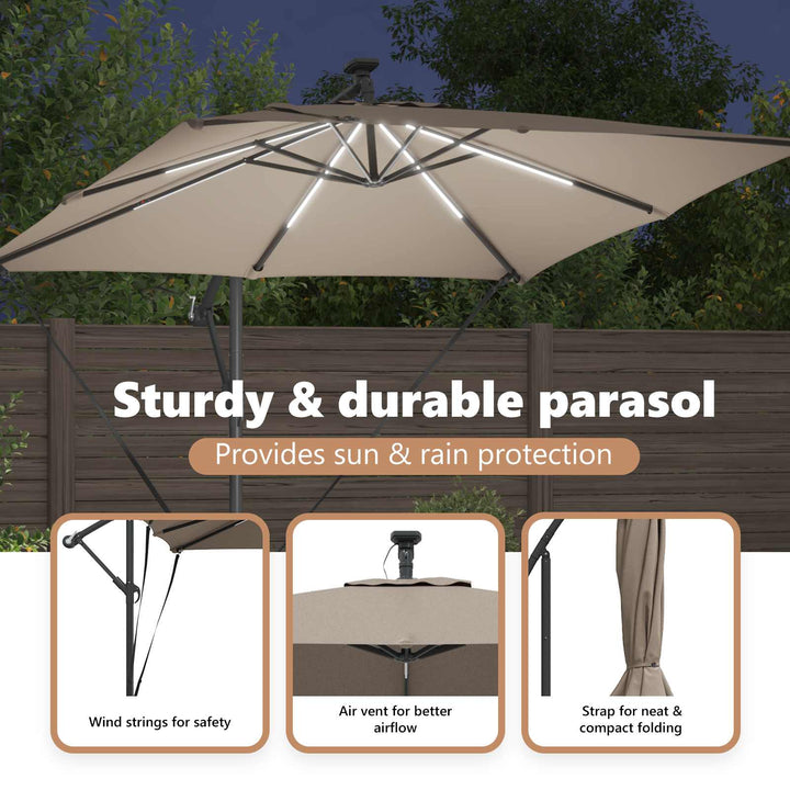 Parasol Gråbrun 249 x 249 x 250 cm Polyester og Aluminium