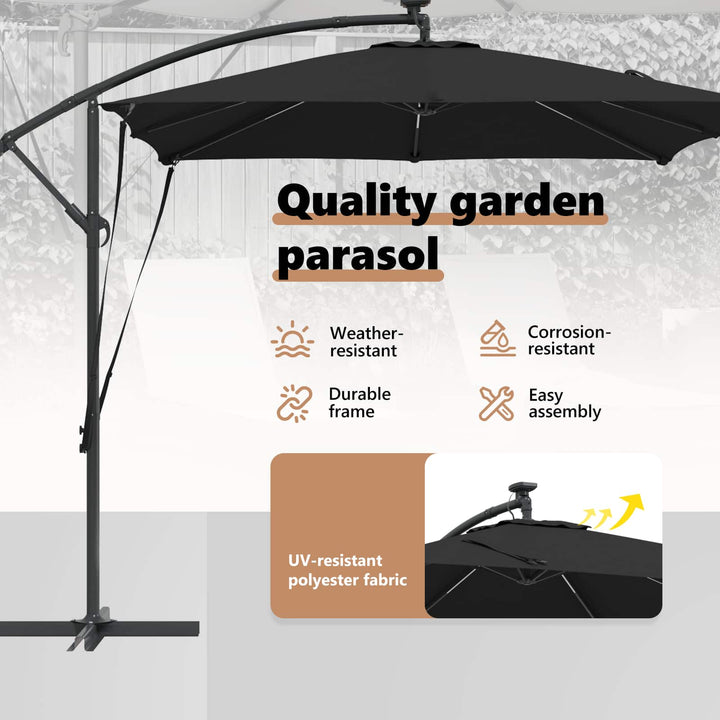 Parasol Sort 249 x 249 x 250 cm Polyester og Aluminium