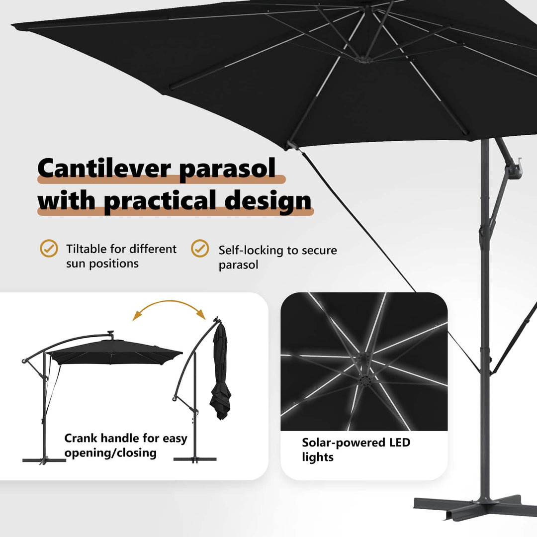 Parasol Sort 249 x 249 x 250 cm Polyester og Aluminium