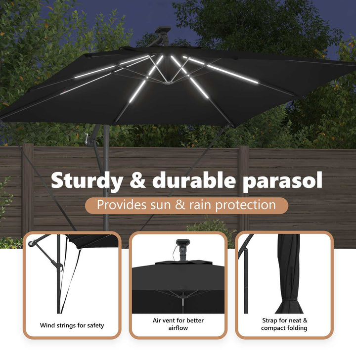 Parasol Sort 249 x 249 x 250 cm Polyester og Aluminium