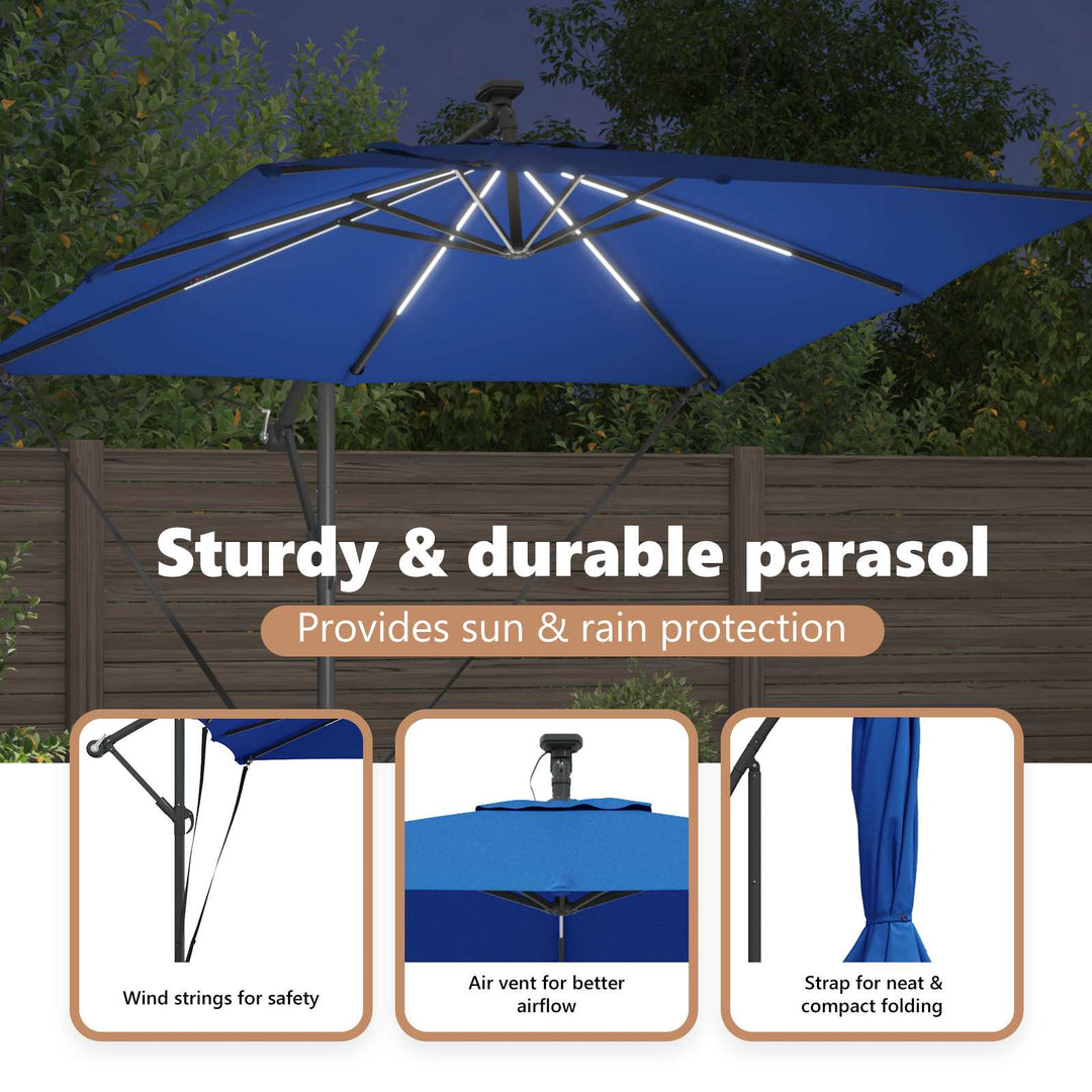 Parasol 249 x 249 x 250 cm Polyester og Aluminium Azurblå
