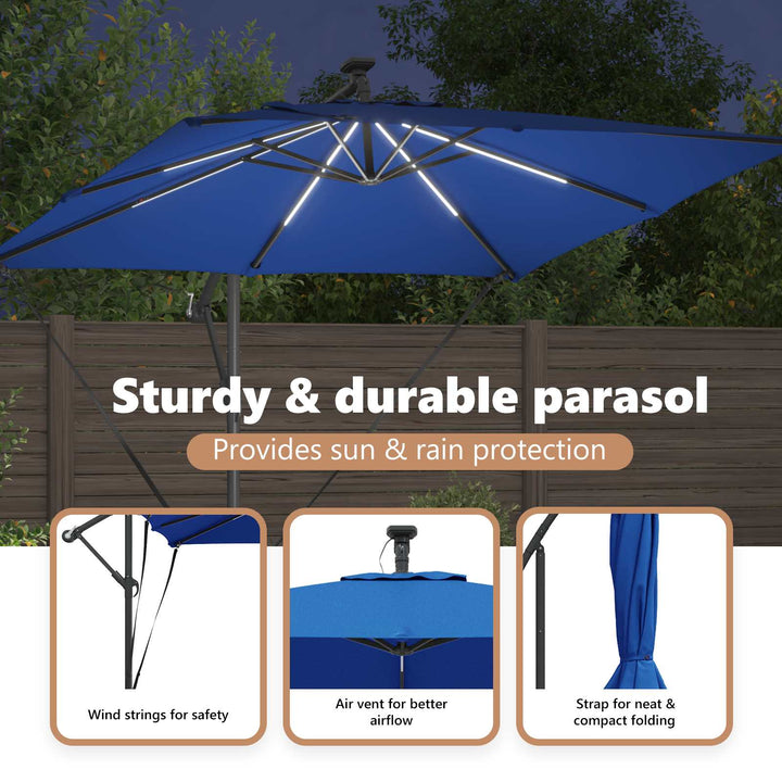 Parasol 249 x 249 x 250 cm Polyester og Aluminium Azurblå