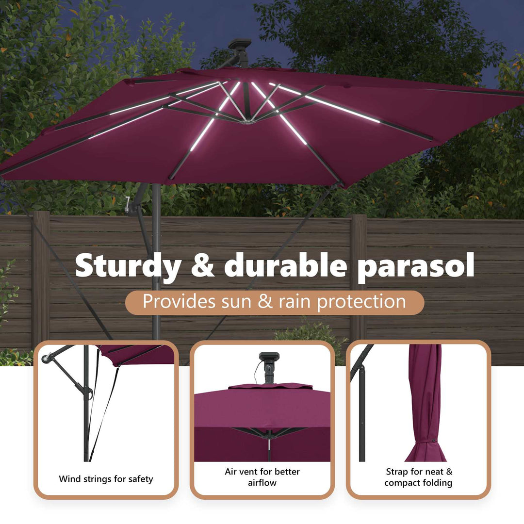 Parasol Bordeaux Rød 249 x 249 x 250 cm Polyester og Aluminium