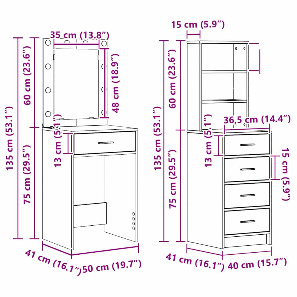 Klædeskab med hylde 2 pcs Brun 50 x 41 x 135 cm Konstrueret træ