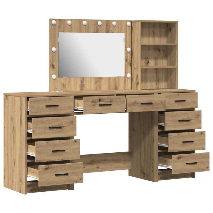 Klædeskab med spejllys 3 pcs Artisan Egetræ Konstrueret træ