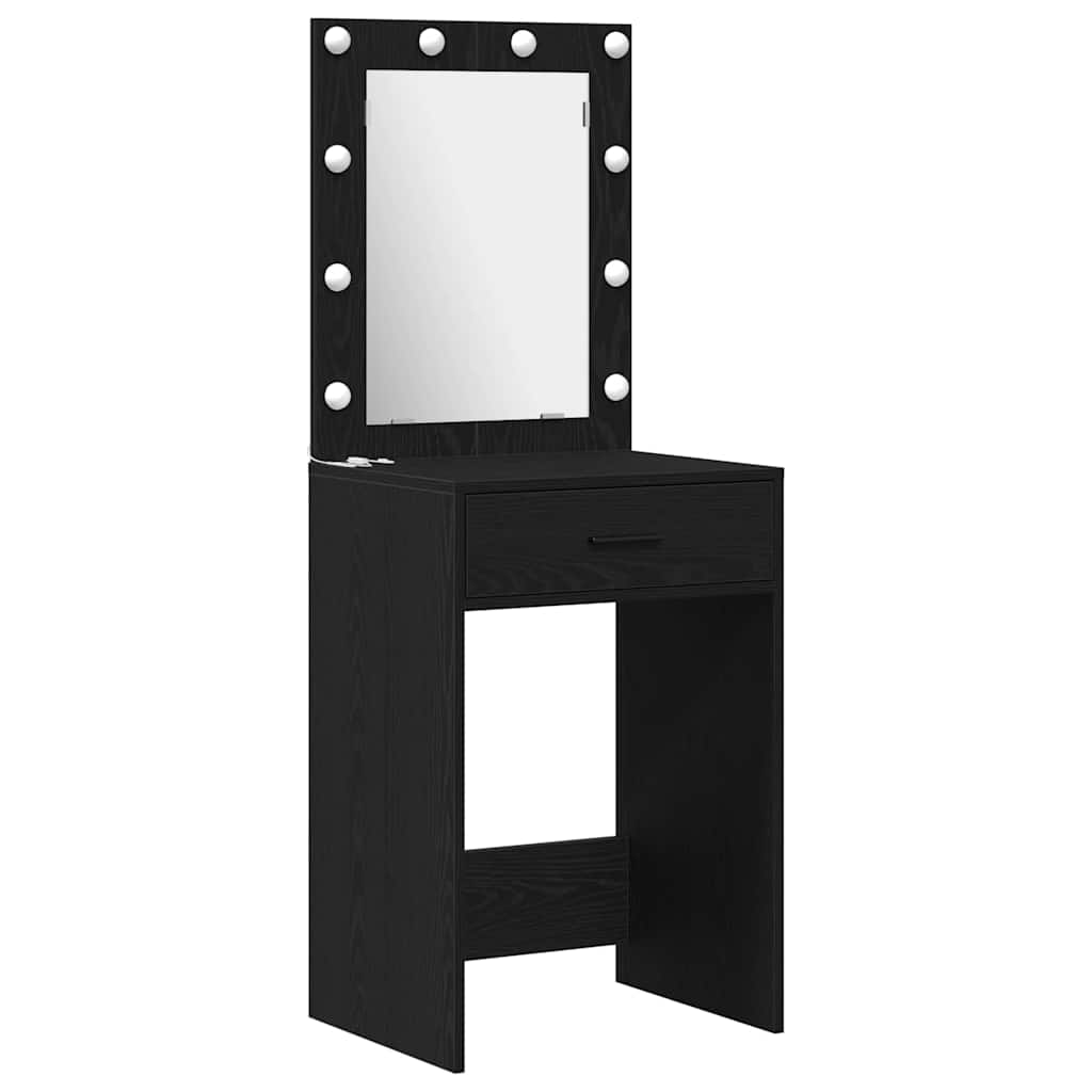 Klædeskab med spejllys med skuffe 3 pcs Sort Konstrueret træ