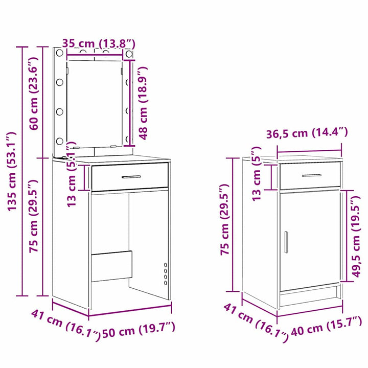 Klædeskab med dør 2 pcs Brun 50 x 41 x 135 cm Konstrueret træ