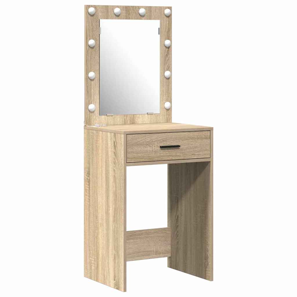 Makeupbord sæt med LED med dør 2 pcs Sonoma eg Konstrueret træ