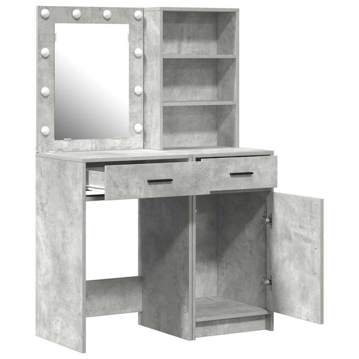 Makeupbord sæt med LED med dør 2 pcs Beton Grå Konstrueret træ