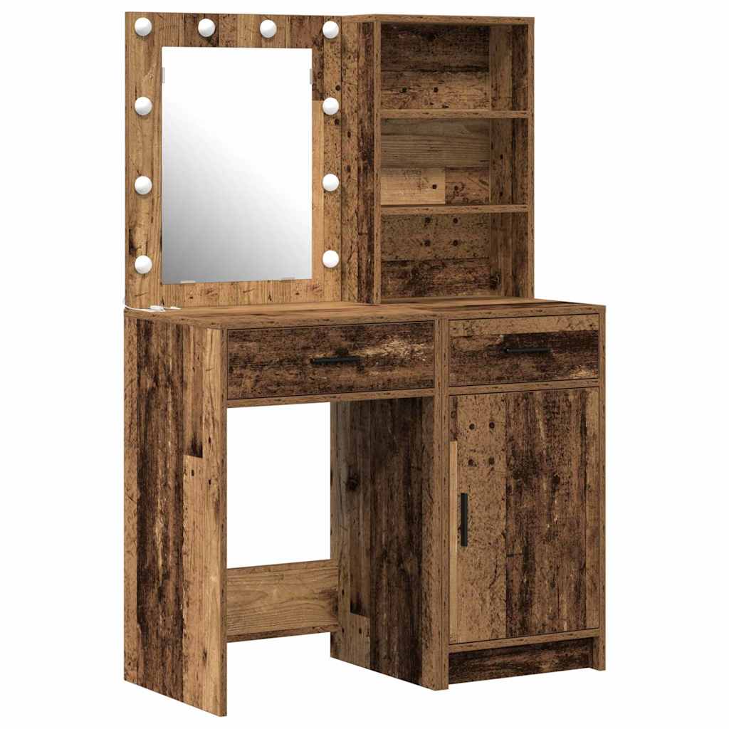 Makeupbord sæt med LED 2 pcs Gammelt træ Konstrueret træ
