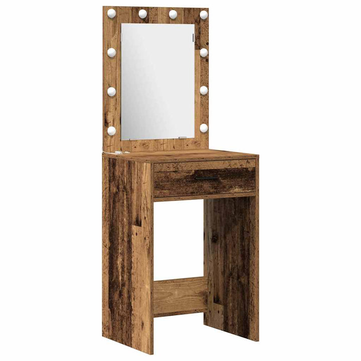 Makeupbord sæt med LED 2 pcs Gammelt træ Konstrueret træ