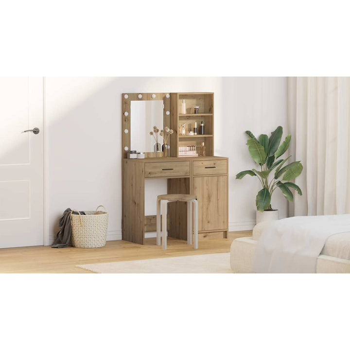 Makeupbord sæt med LED 2 pcs Artisan Egetræ Konstrueret træ