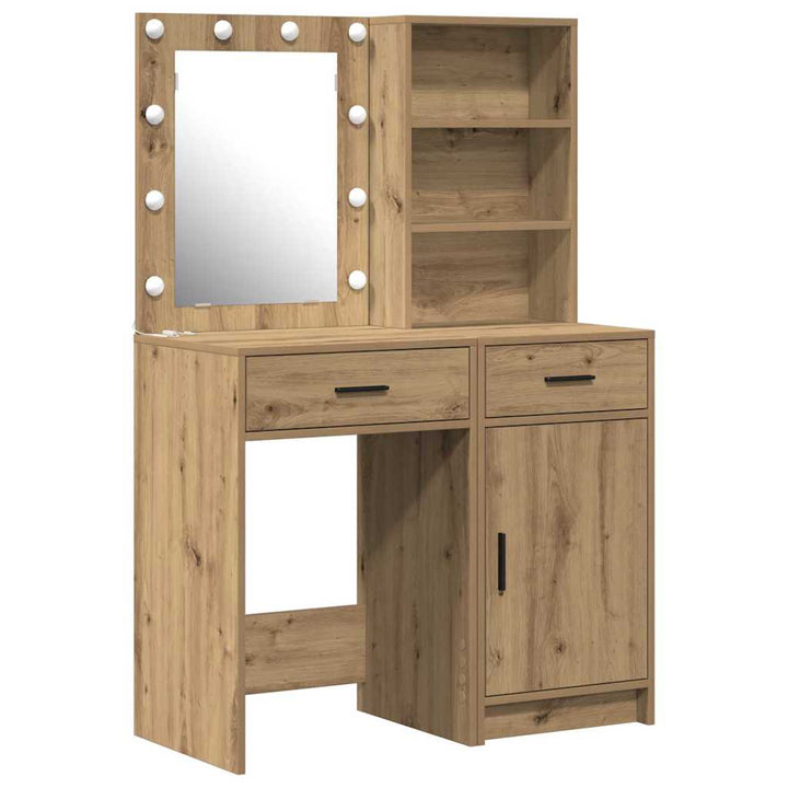 Makeupbord sæt med LED 2 pcs Artisan Egetræ Konstrueret træ