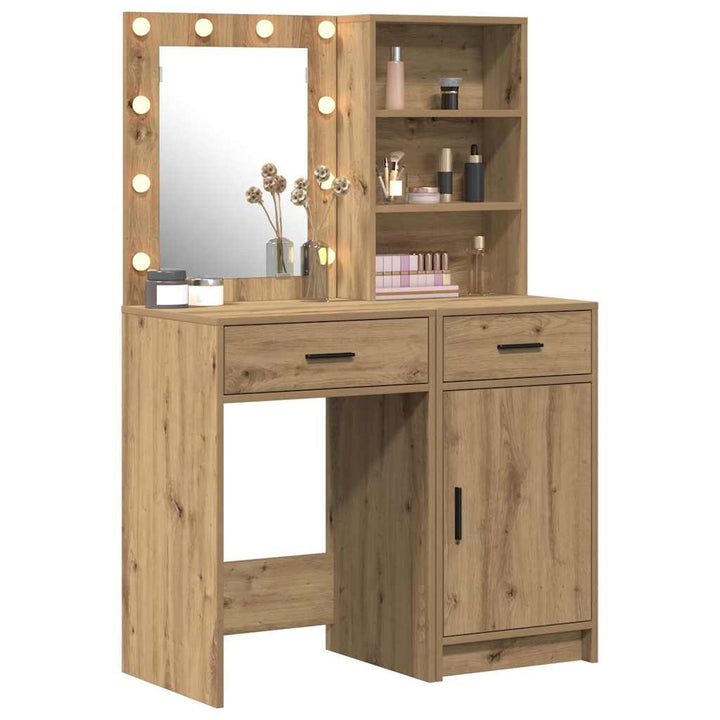 Makeupbord sæt med LED 2 pcs Artisan Egetræ Konstrueret træ