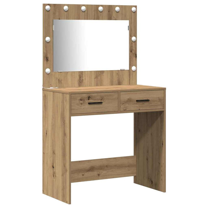 Makeupbord sæt med LED 3 stk. Artisan Egetræ Konstrueret træ