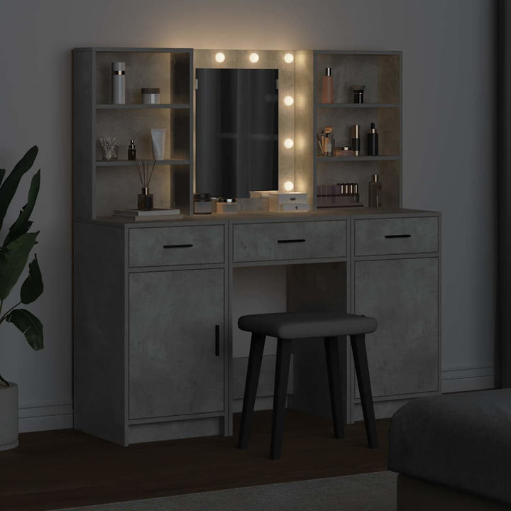 Makeupbord sæt med LED 3 stk. Beton Grå Konstrueret træ