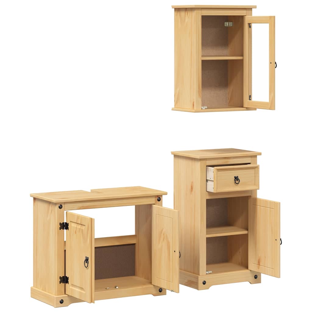 møbelsæt til badeværelse 3 dele Corona massivt fyrretræ