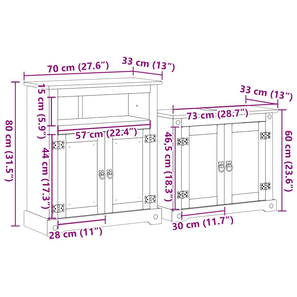 2-delt badeværelsesmøbelsæt "Corona" Massivt fyrretræ
