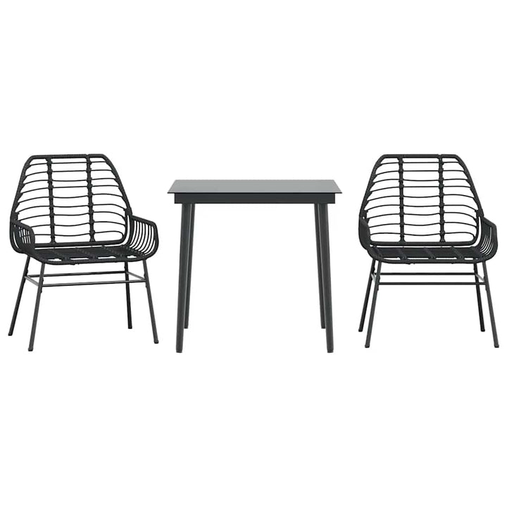3 dele spisebordssæt til haven polyrattan glas sort