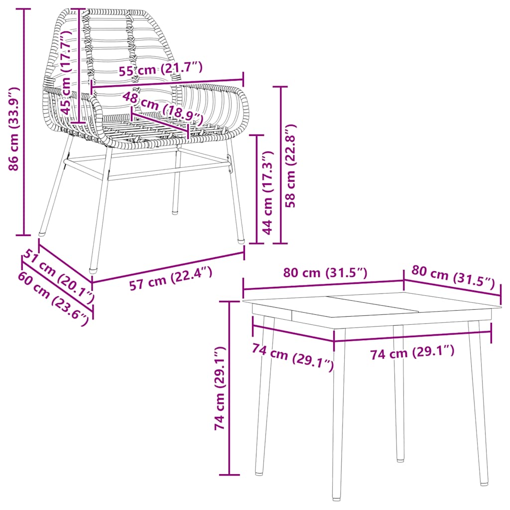 5 dele spisebordssæt til haven polyrattan glas sort