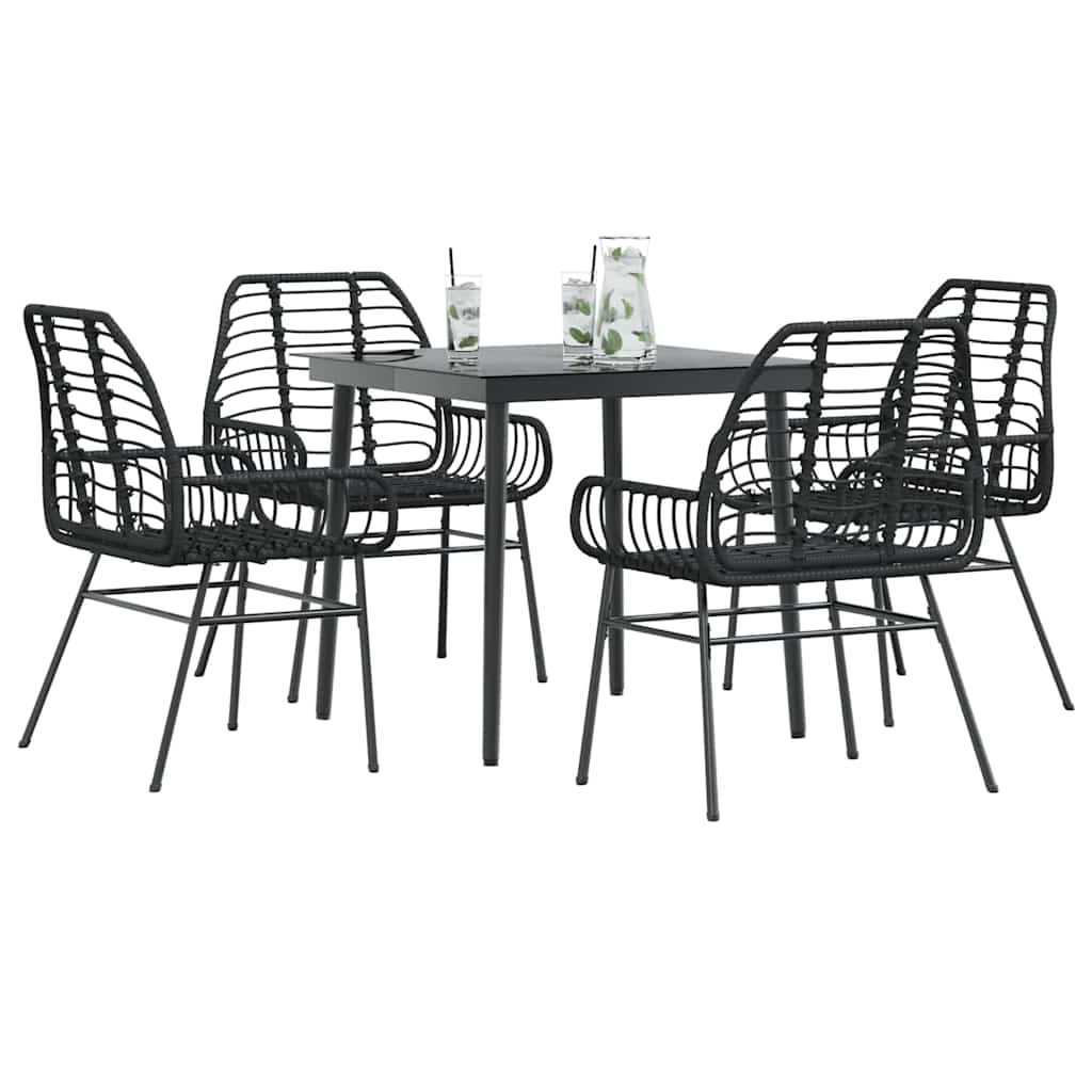 5 dele spisebordssæt til haven polyrattan glas sort