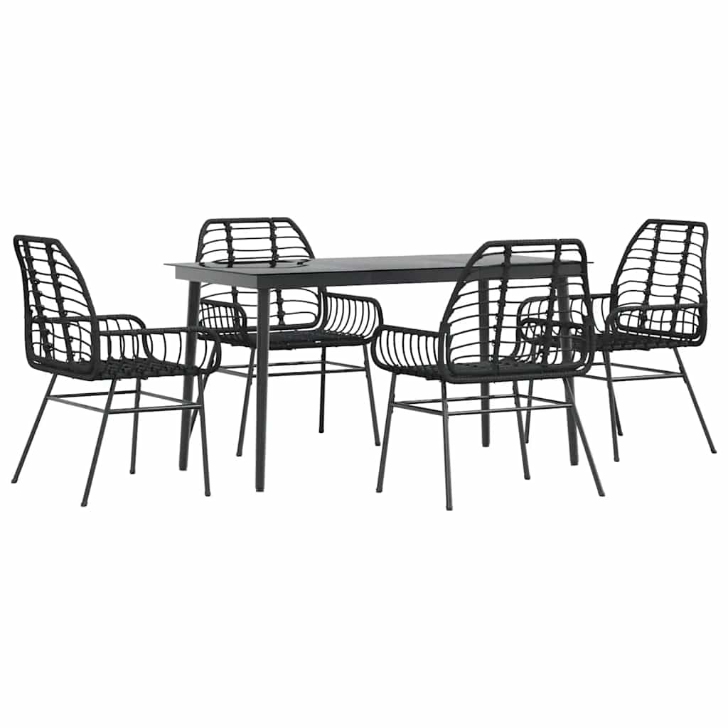 5 dele spisebordssæt til haven polyrattan glas sort