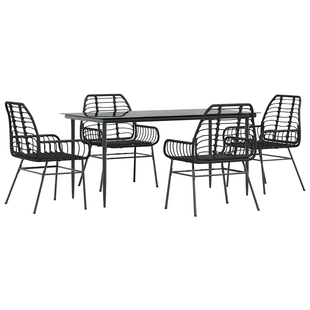 5 dele spisebordssæt til haven polyrattan glas sort