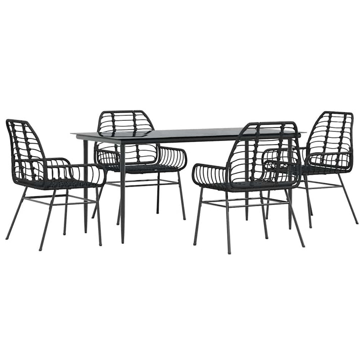 5 dele spisebordssæt til haven polyrattan glas sort