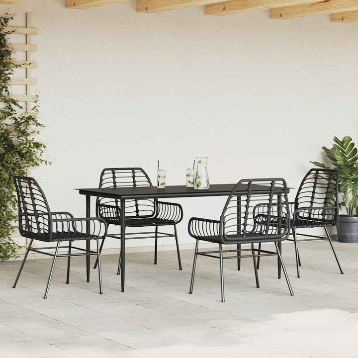 5 dele spisebordssæt til haven polyrattan glas sort
