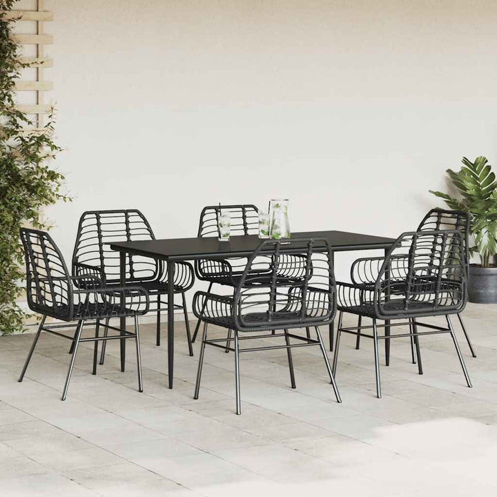7 dele spisebordssæt til haven polyrattan glas sort