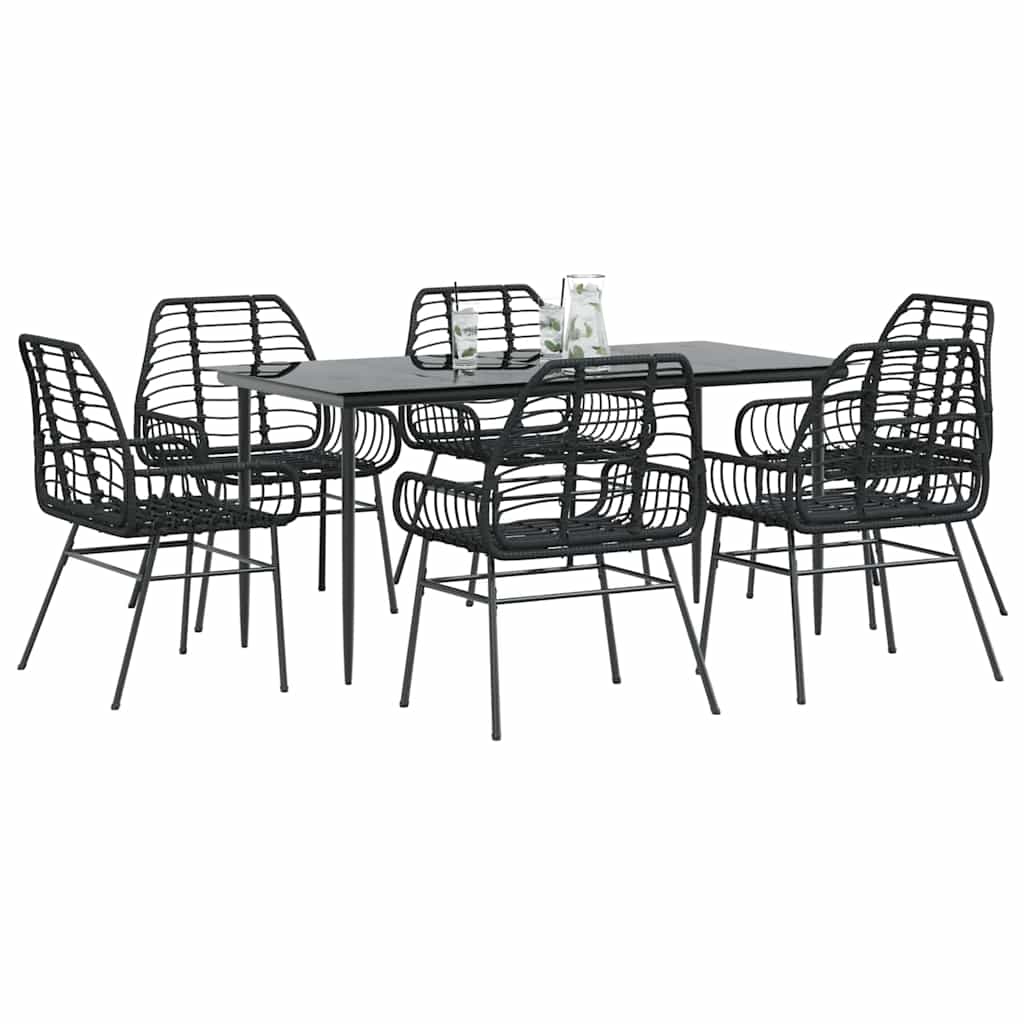 7 dele spisebordssæt til haven polyrattan glas sort