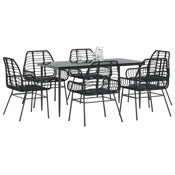 7 dele spisebordssæt til haven polyrattan glas sort