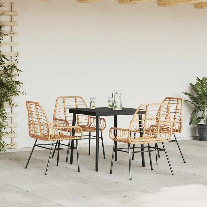 5 dele spisebordssæt til haven polyrattan glas brun