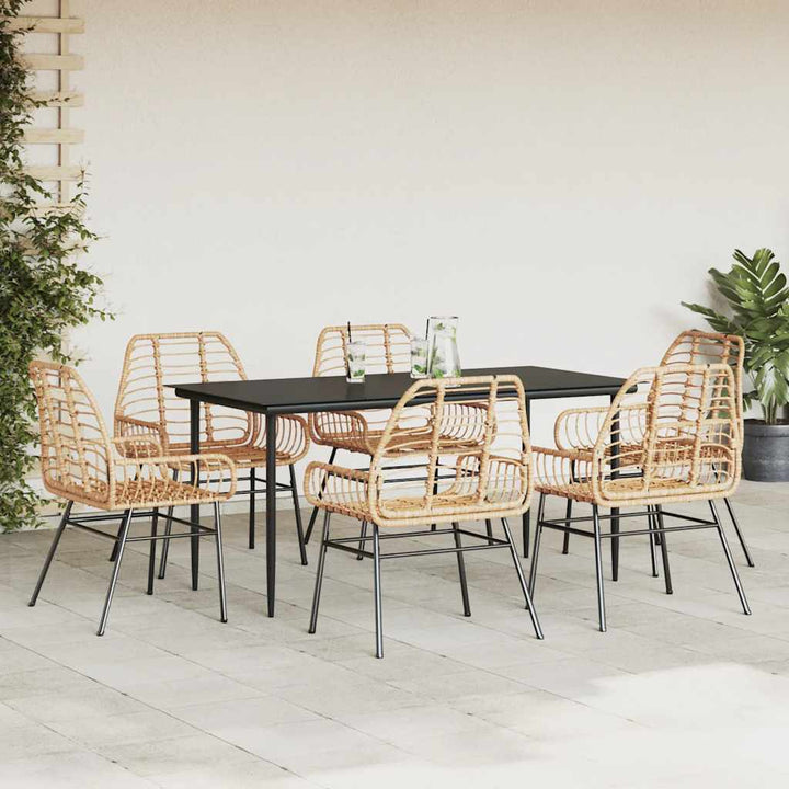 7 dele spisebordssæt til haven polyrattan glas brun