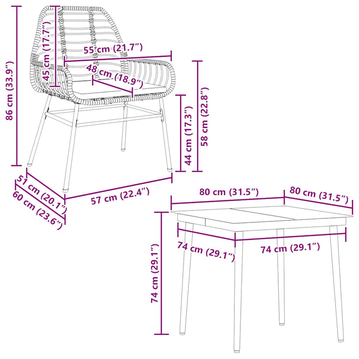 5 dele spisebordssæt til haven m. hynder polyrattan glas sort