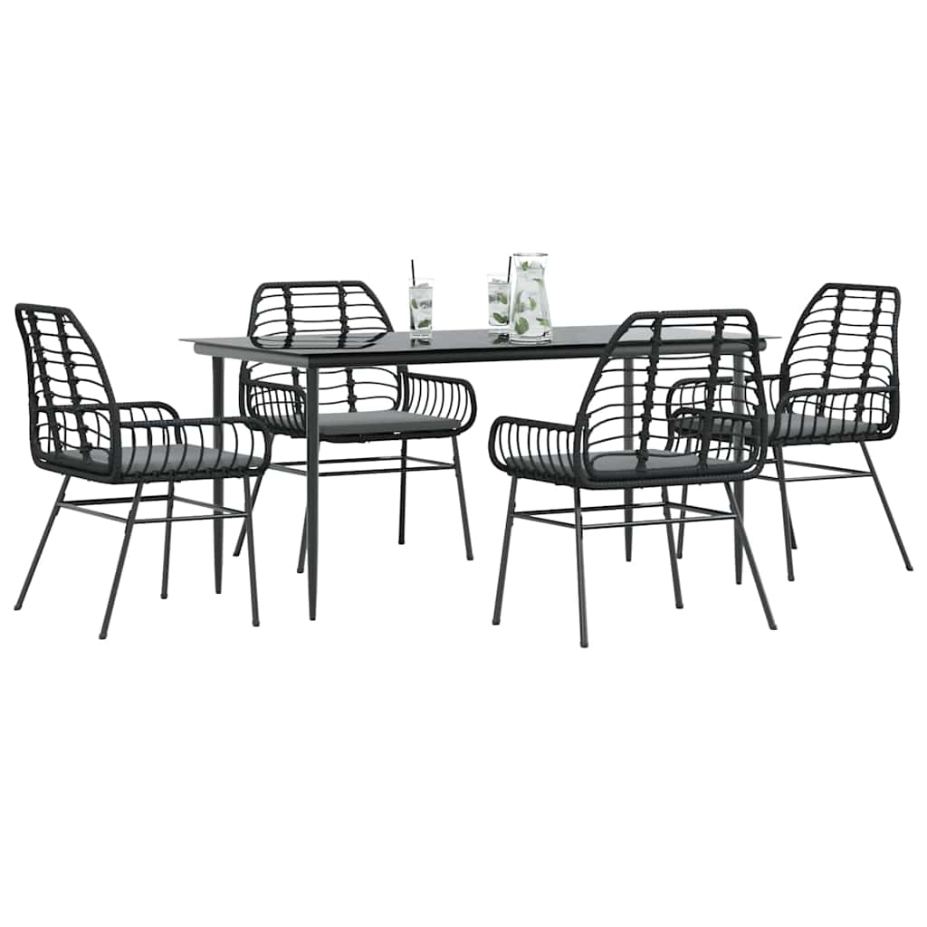 5 dele spisebordssæt til haven m. hynder polyrattan glas sort