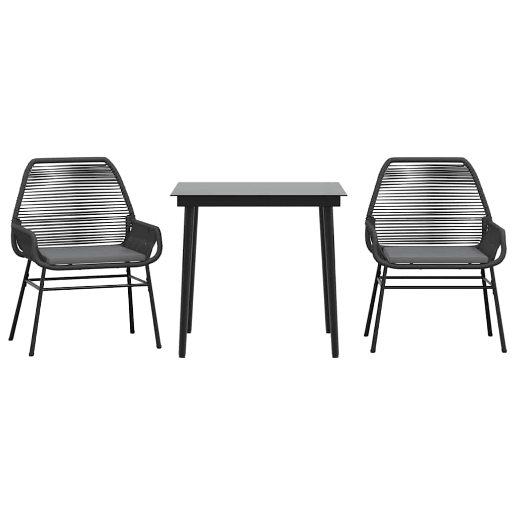 3 dele spisebordssæt til haven m. hynder polyrattan glas sort