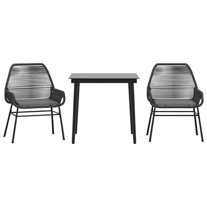 3 dele spisebordssæt til haven m. hynder polyrattan glas sort