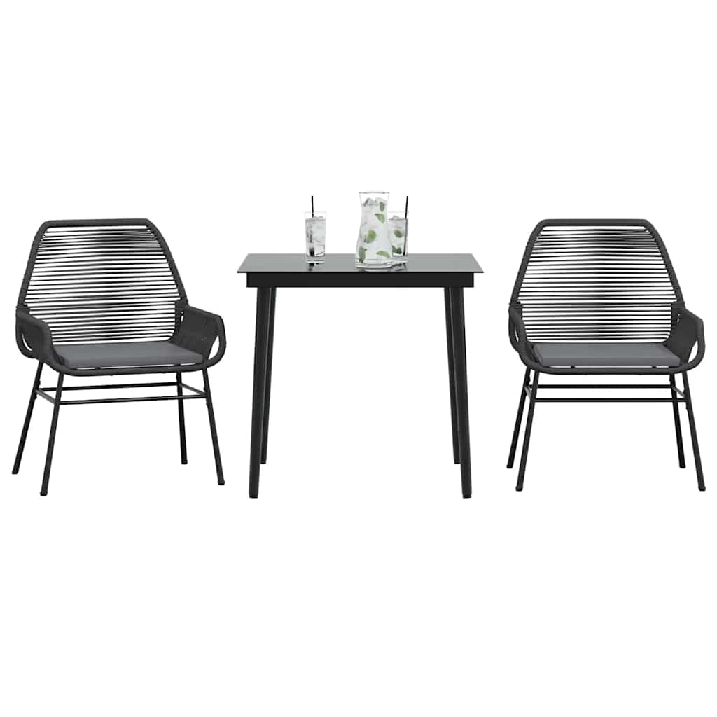 3 dele spisebordssæt til haven m. hynder polyrattan glas sort