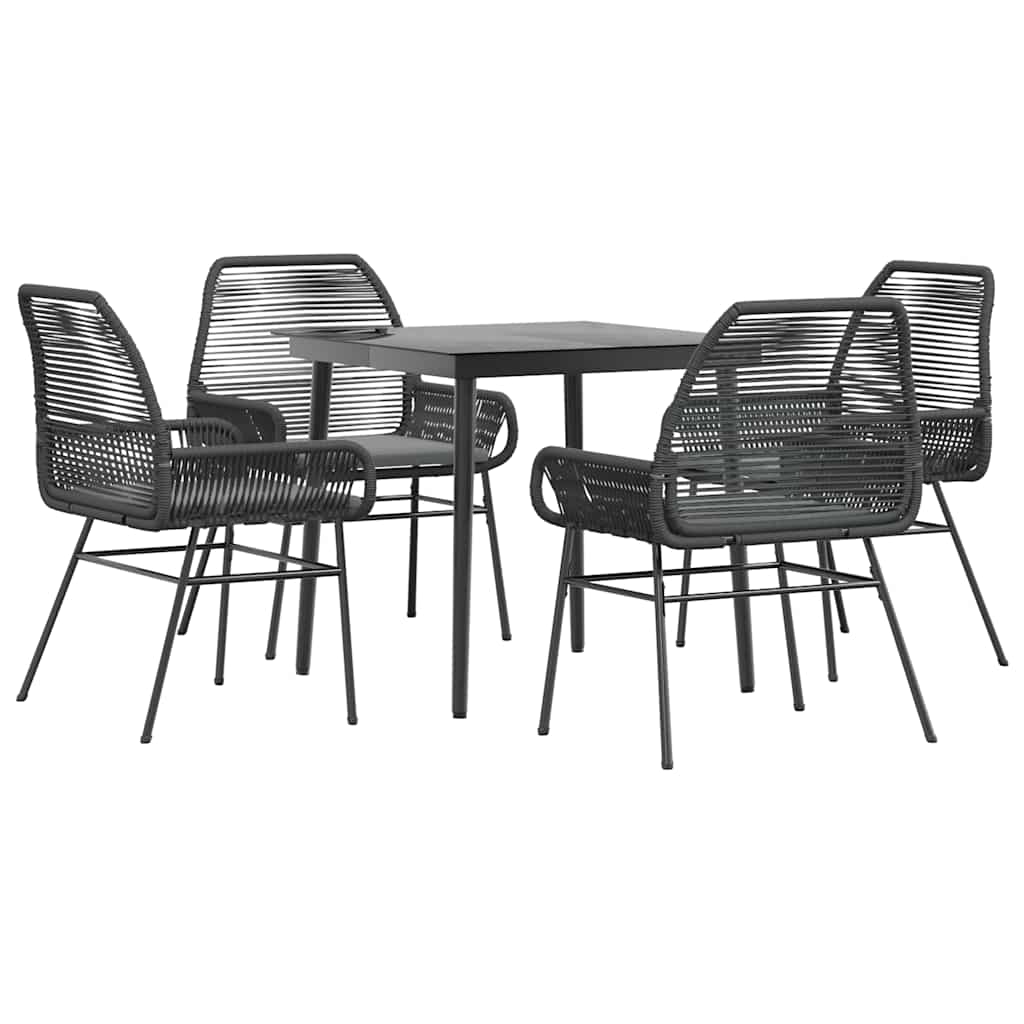 5 dele spisebordssæt til haven m. hynder polyrattan glas sort