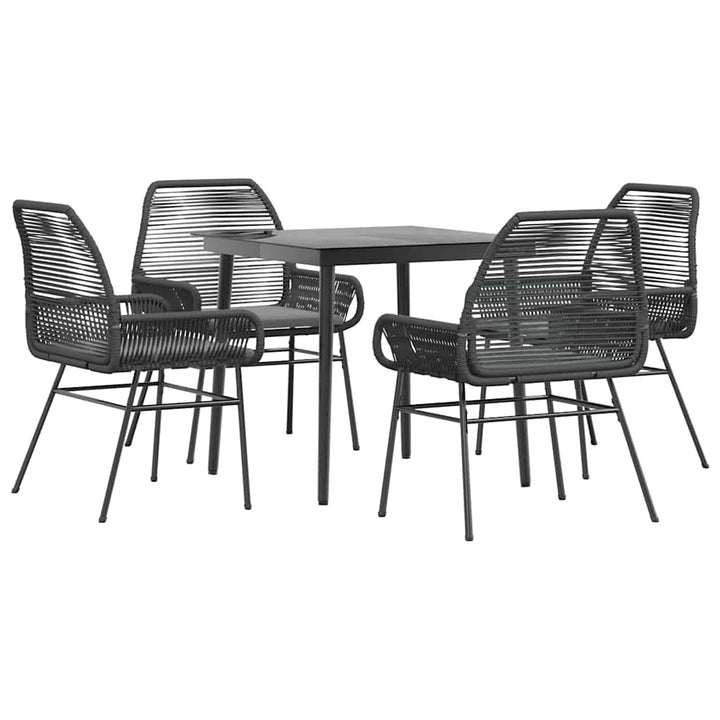 5 dele spisebordssæt til haven m. hynder polyrattan glas sort