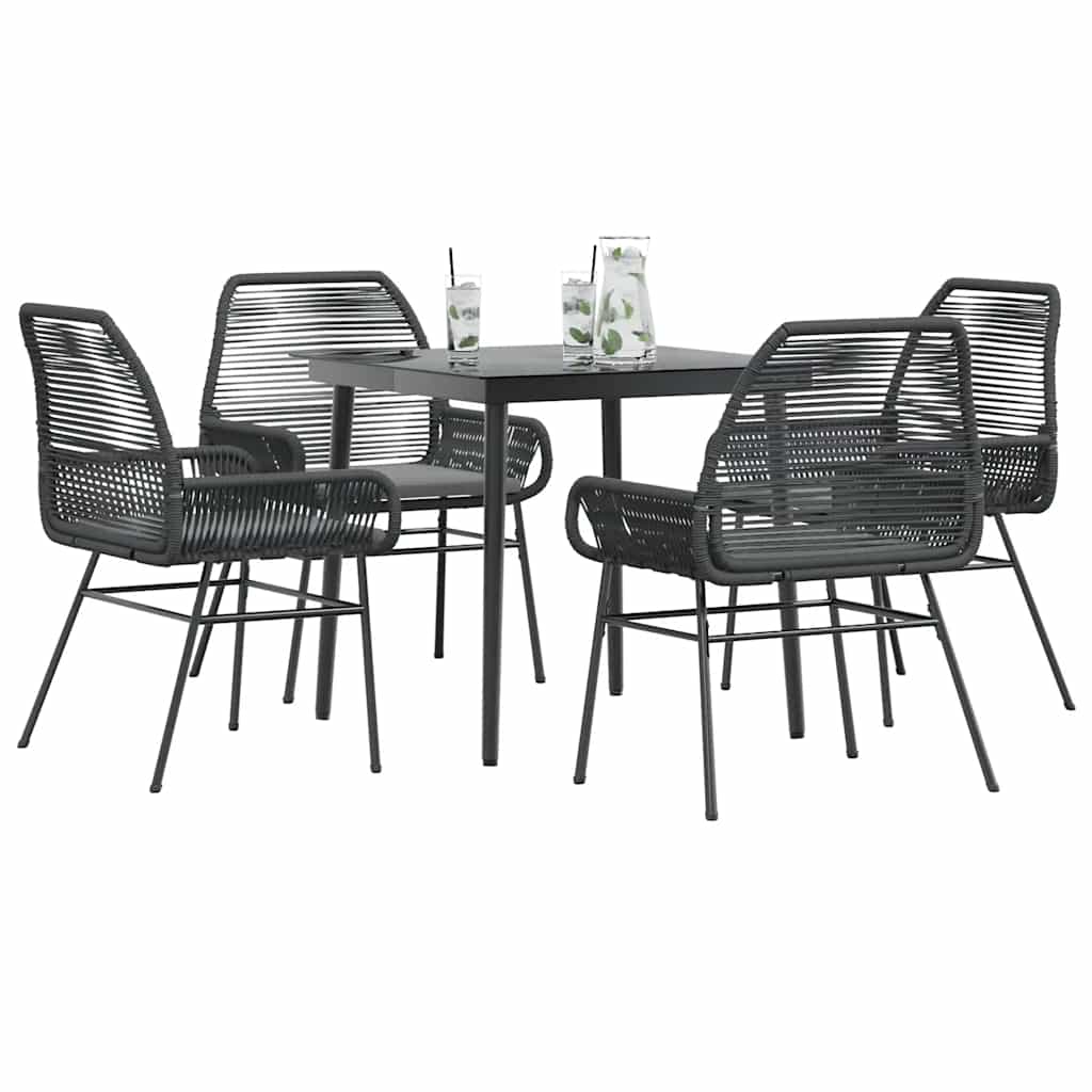 5 dele spisebordssæt til haven m. hynder polyrattan glas sort