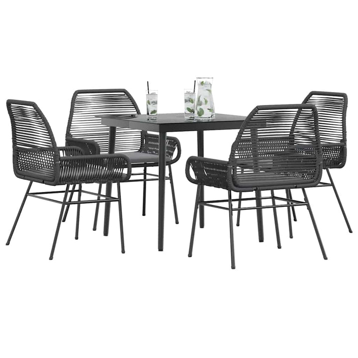 5 dele spisebordssæt til haven m. hynder polyrattan glas sort