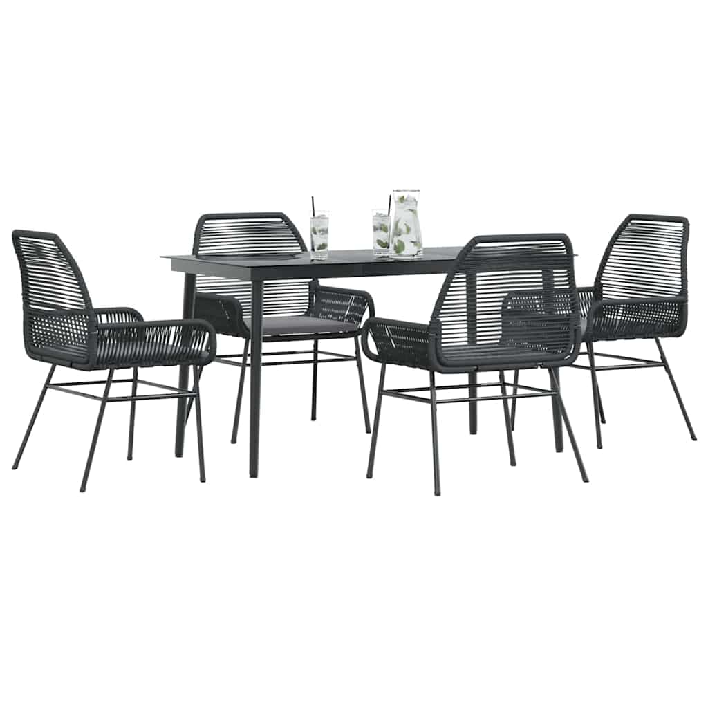 5 dele spisebordssæt til haven m. hynder polyrattan glas sort