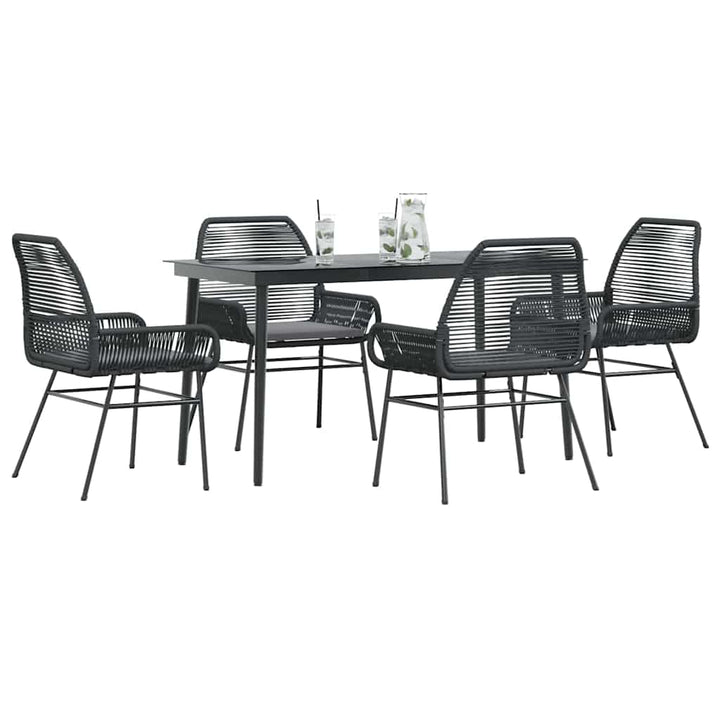 5 dele spisebordssæt til haven m. hynder polyrattan glas sort