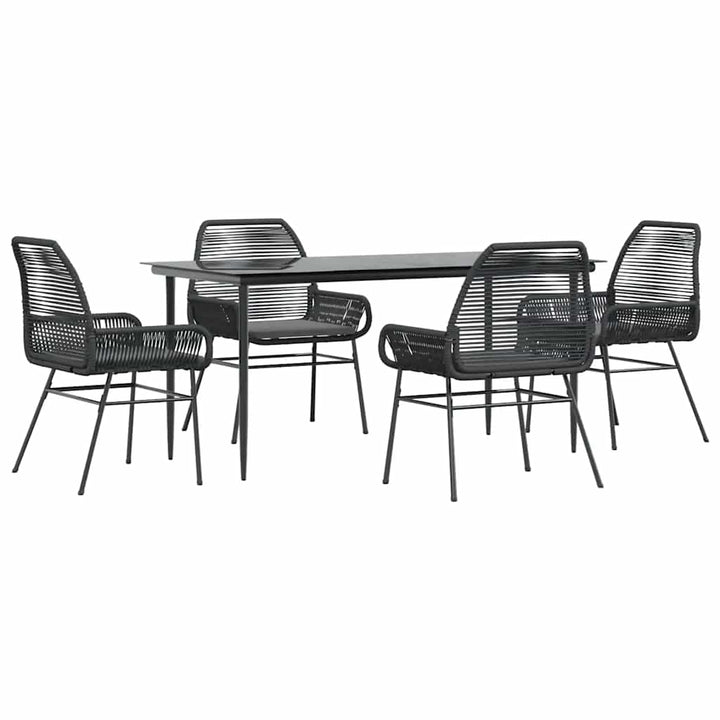 5 dele spisebordssæt til haven m. hynder polyrattan glas sort