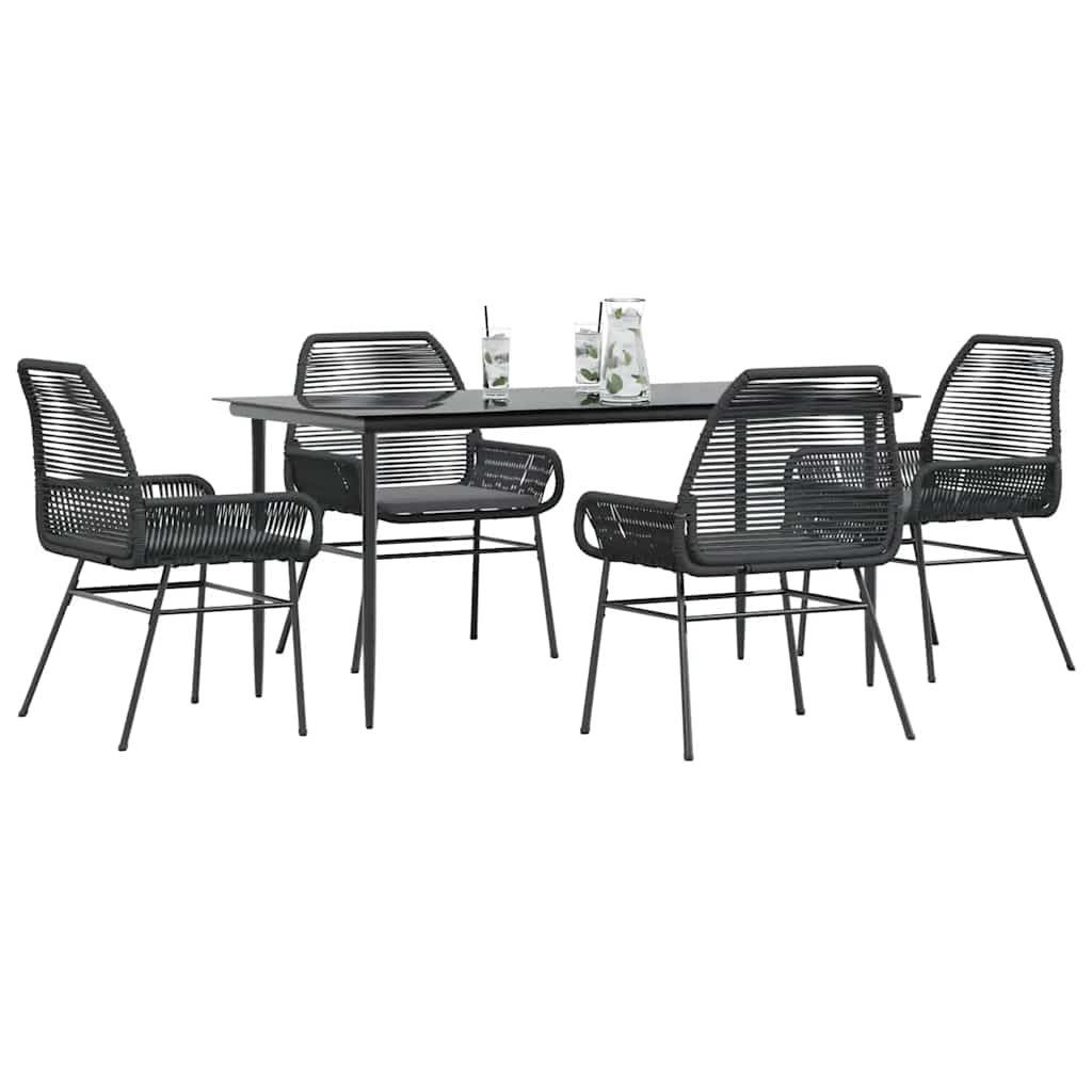 5 dele spisebordssæt til haven m. hynder polyrattan glas sort